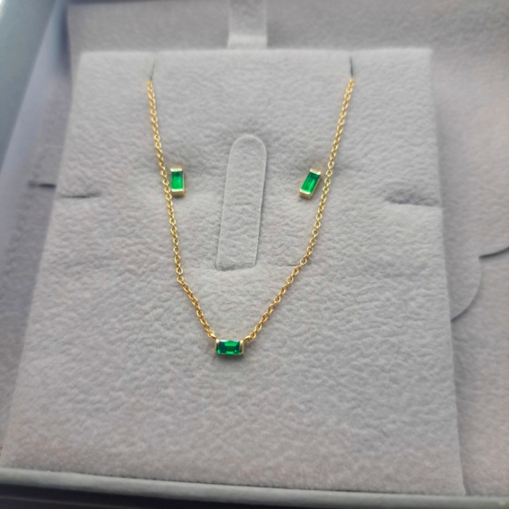SOLD Natural Emerald necklace and earring set, 14k yellow gold
